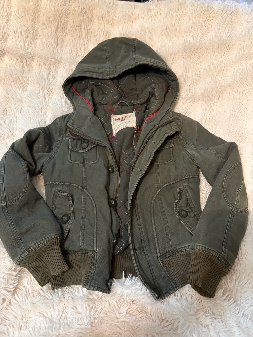 Talula Military Green Hooded Distressed Style Jacket size XS